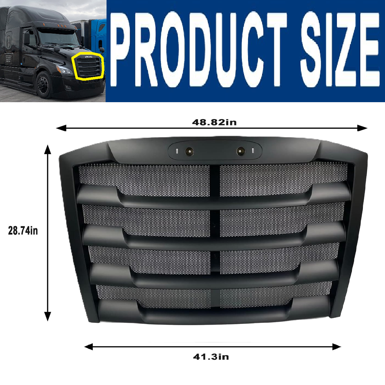 Freightliner Cascadia 2018+ Front Grille Grill with Bug Screen Matte Black