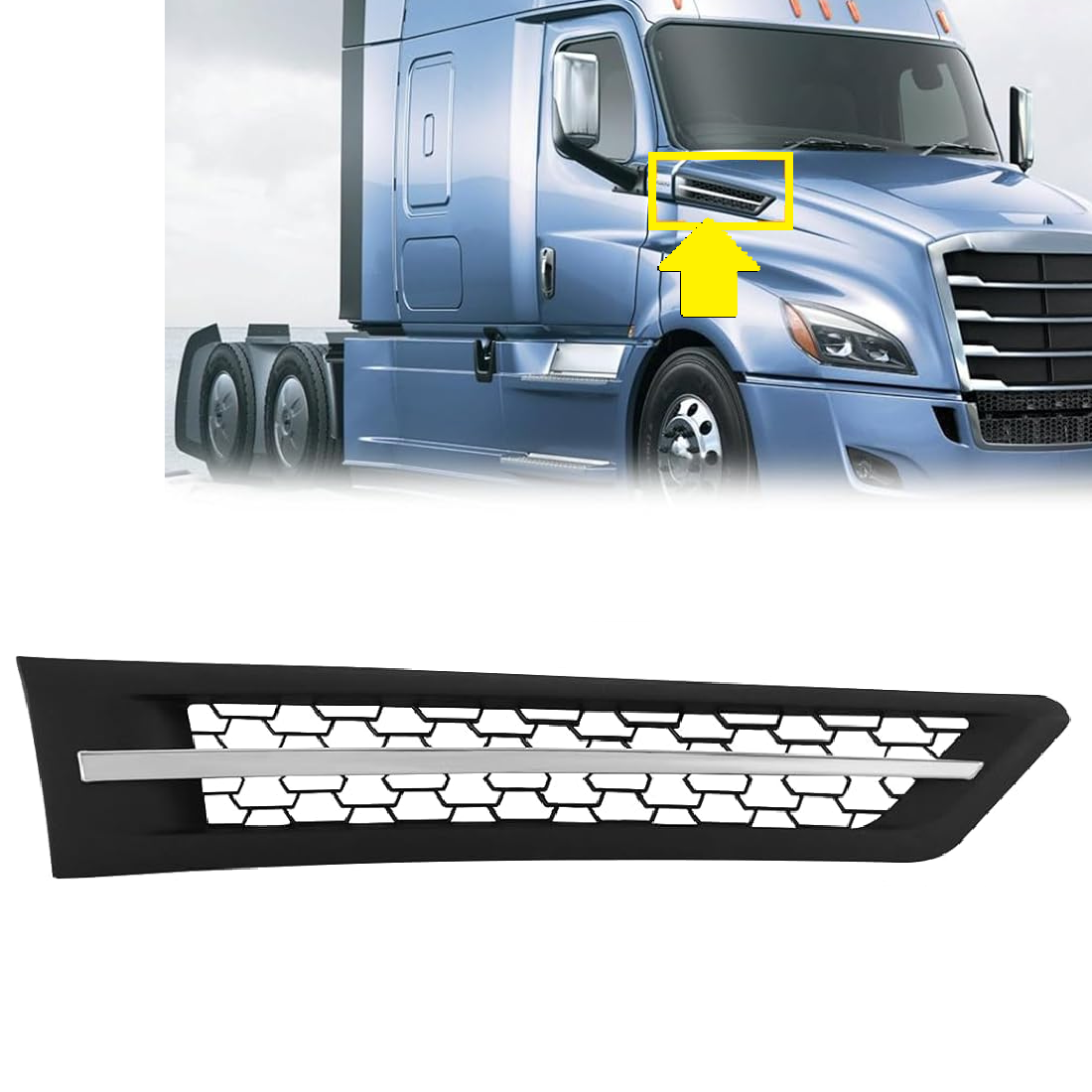 Chrome Hood Side Grille Air Intake Vent Replacement with With Bug Screen for Freightliner Cascadia 2018+