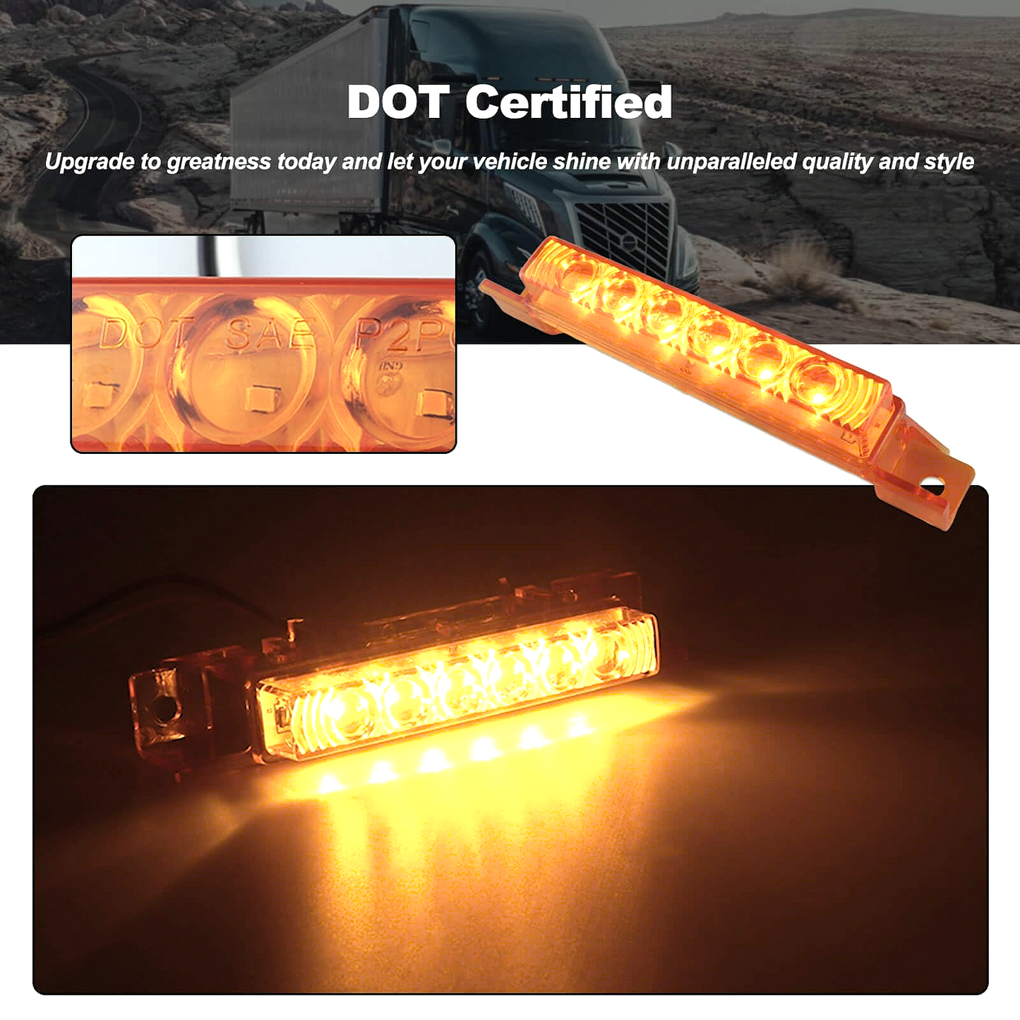 Top Marker Lights –Amber Lens LED Cab Roof Running Lights for Volvo VNL 2004–2020 Trucks