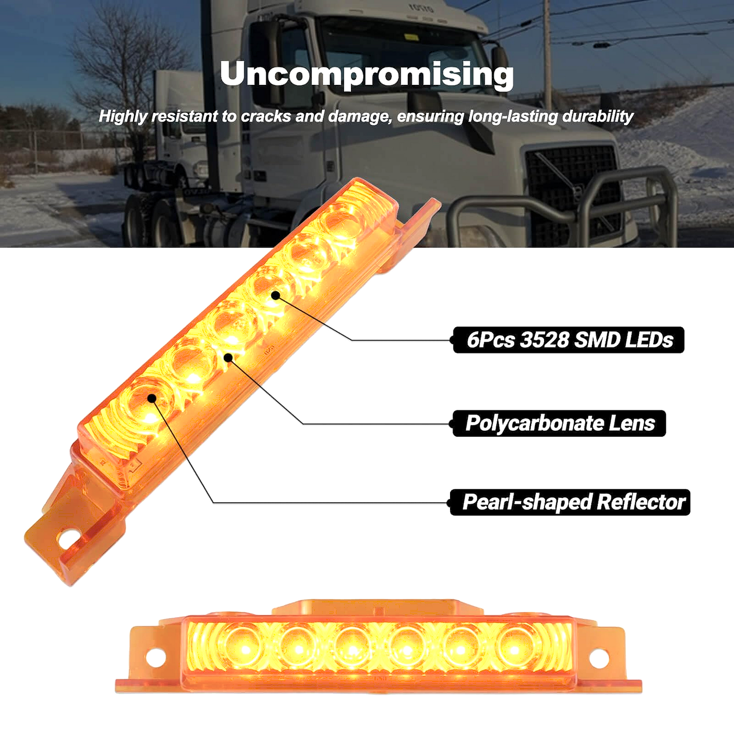 Top Marker Lights –Amber Lens LED Cab Roof Running Lights for Volvo VNL 2004–2020 Trucks