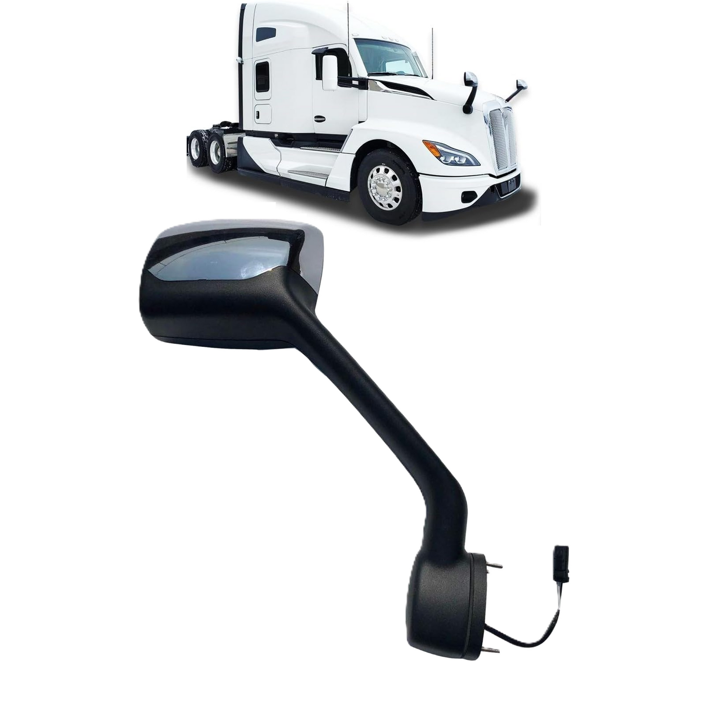 Replacement Hood Mirror for 2022-2024 Kenworth NEW T680 Next Gen Hood Mirror, Chrome Back Cover Assembly, Heated