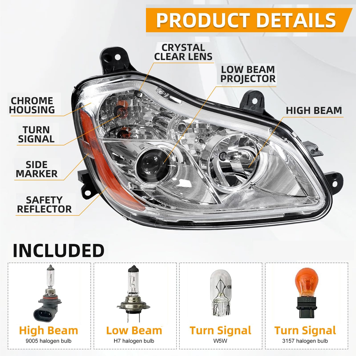 Kenworth T680 2013-2021 Headlight Right Passenger Side Halogen Headlamp P54-6103-11000