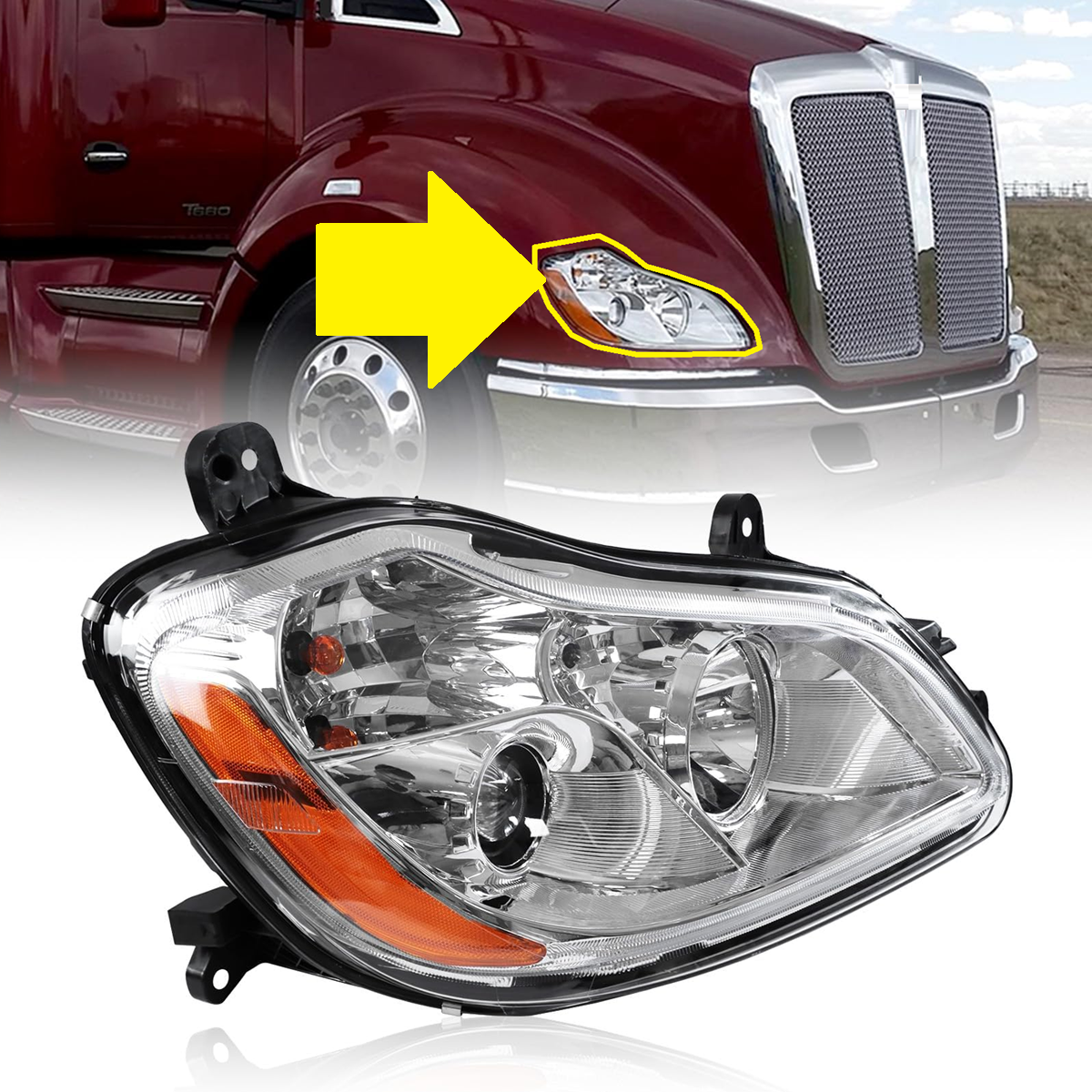 Kenworth T680 2013-2021 Headlight Right Passenger Side Halogen Headlamp P54-6103-11000