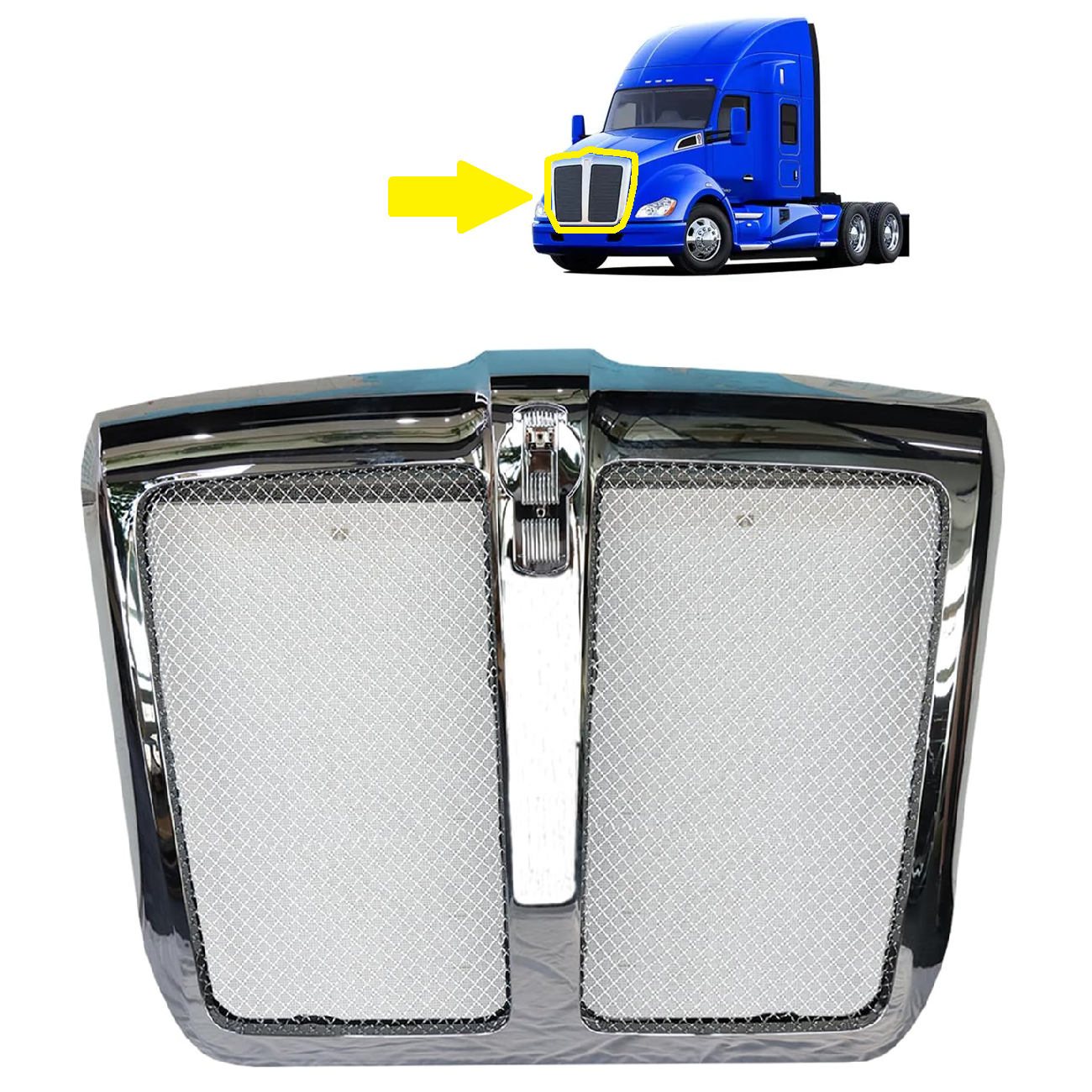 Kenworth T680 2013-2021 Front Grille with Bug Screen - Chrome | L29-6155-100