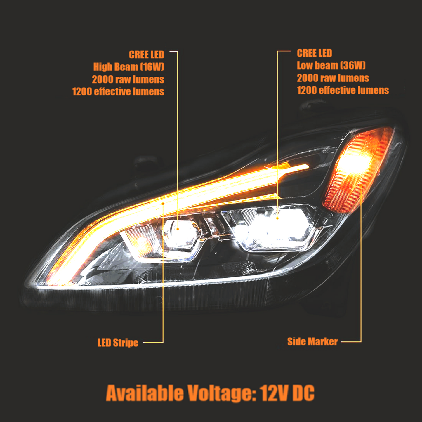 Full LED Black Headlight Assemblies for Kenworth T680 Next Gen 2022+ | 6-24V