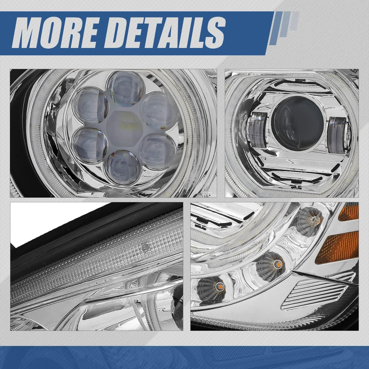 Kenworth T170 T270 T300 T370 T660 T700 2008-2019 Full LED Halo DRL Projector Headlights Assembly Chrome Housing 12V