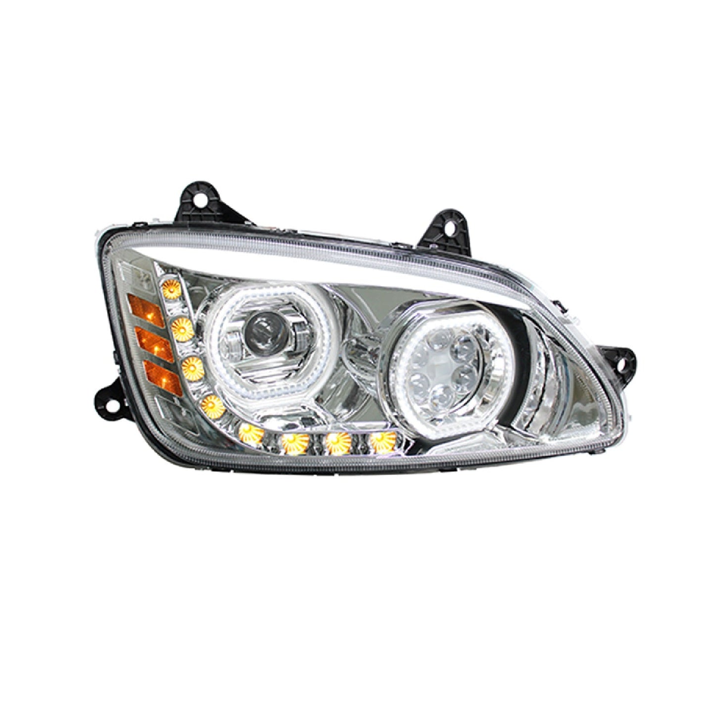 Kenworth T170 T270 T300 T370 T660 T700 2008-2019 Full LED Halo DRL Projector Headlights Assembly Chrome Housing 12V