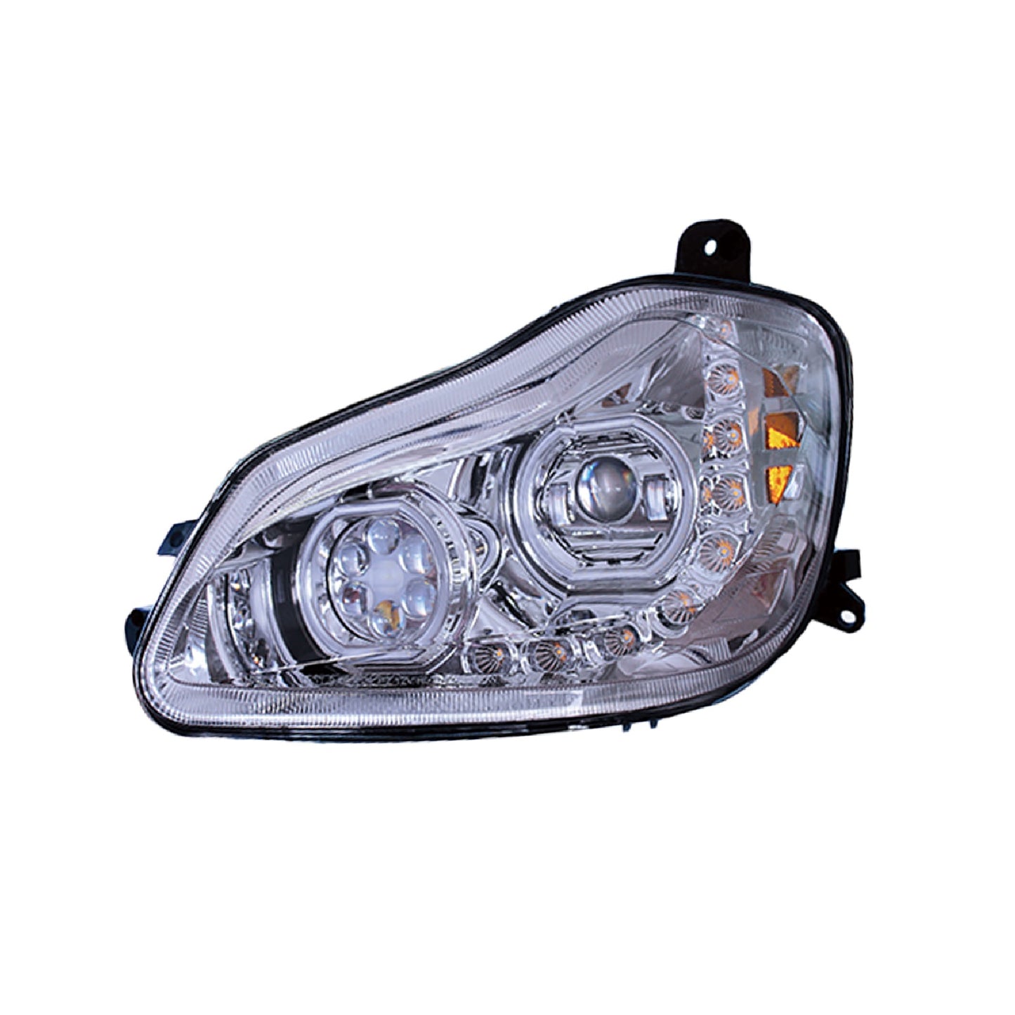 Kenworth T680 2013-2021 Full LED Headlight | Halo Rings Daytime Running Light Chrome Housing