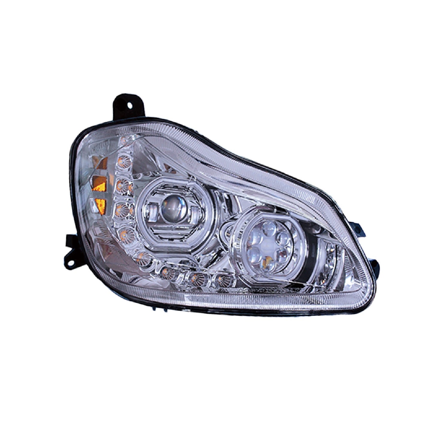 Kenworth T680 2013-2021 Full LED Headlight | Halo Rings Daytime Running Light Chrome Housing
