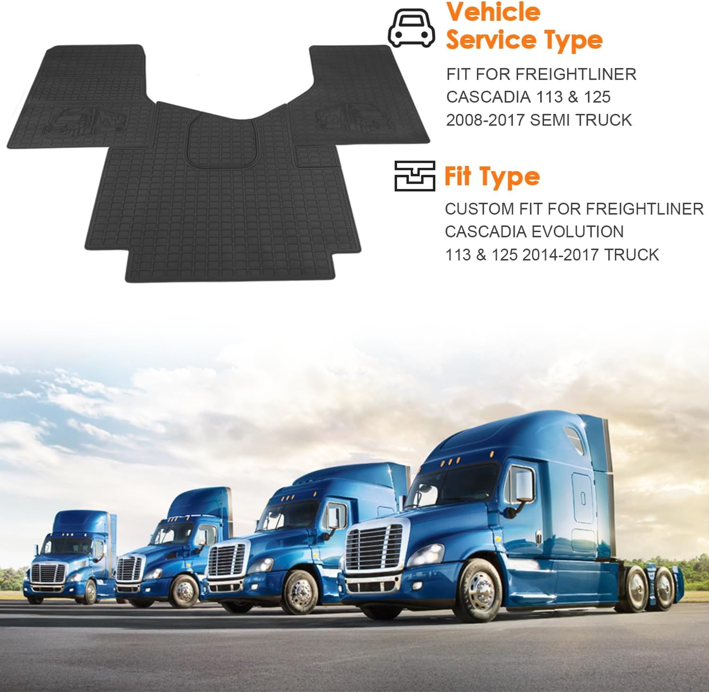 Freightliner Cascadia 2008-2017 Truck Floor Mats 3PCS Latex/Black