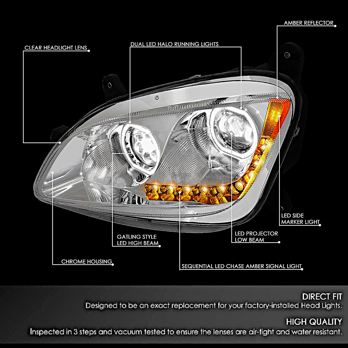 Peterbilt 579/587 2011-2020 Full LED Headlight Chrome