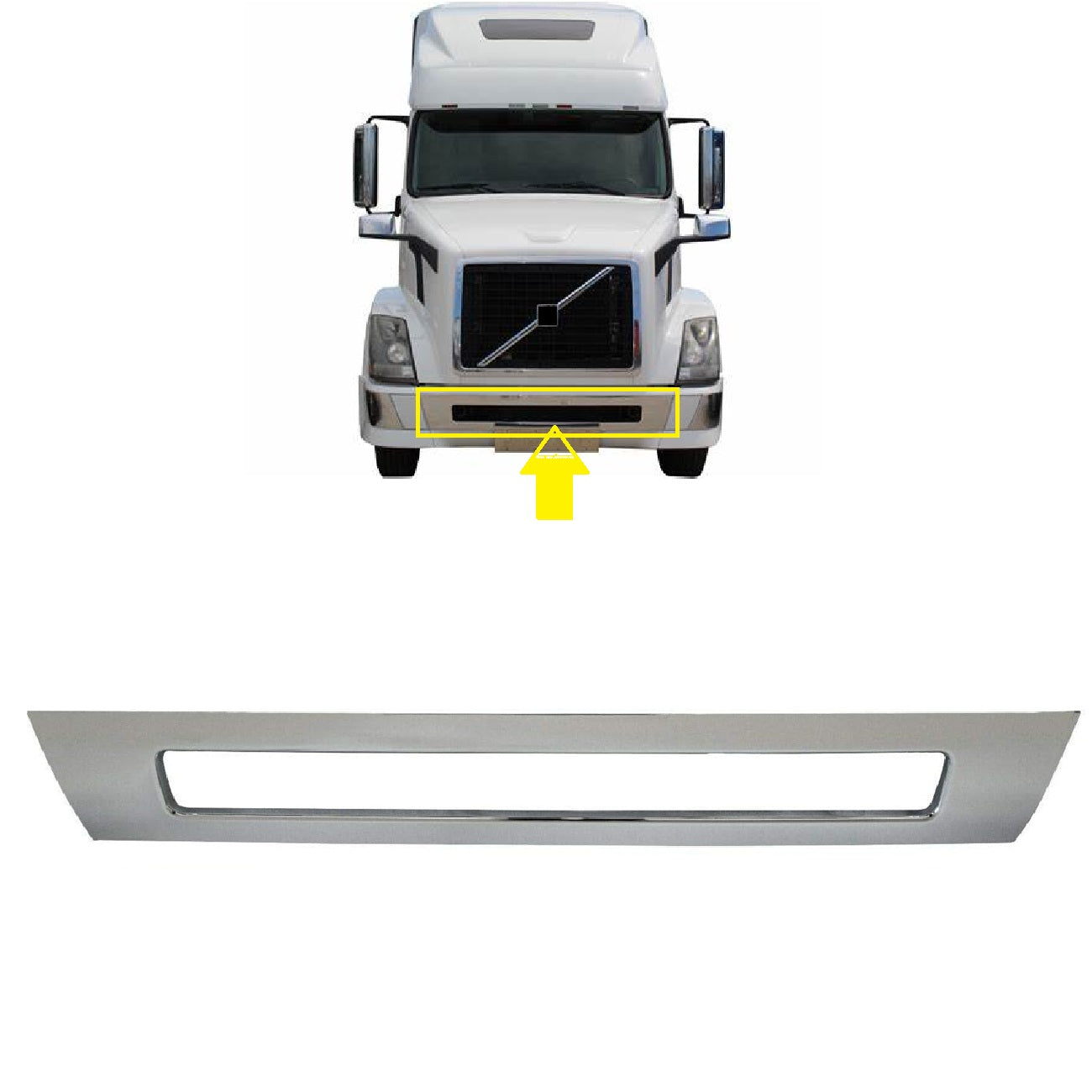 Volvo VNL 2004-2015 Bumper center Stripe cover, chrome center bumper trim