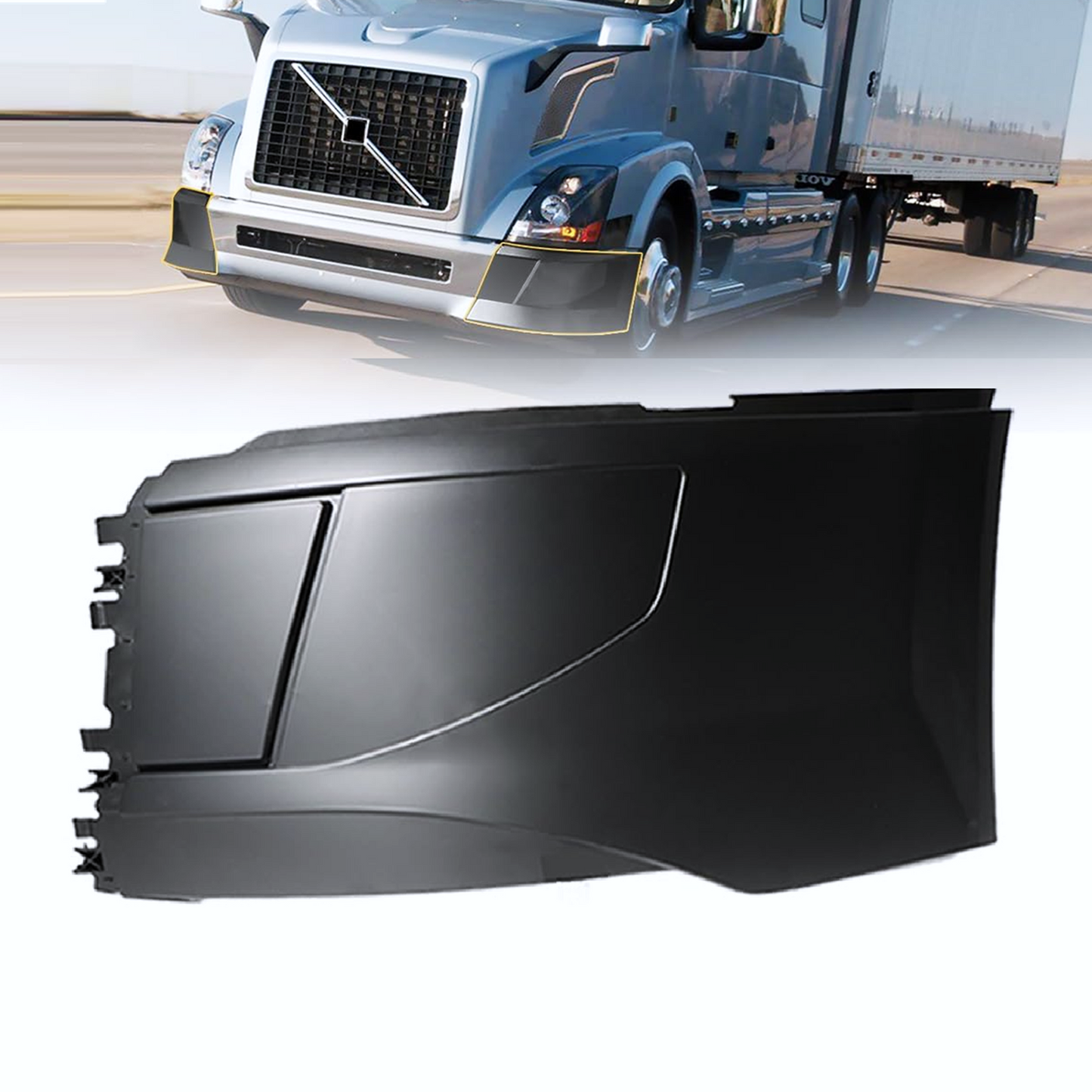 Side Corner Bumpers Set (without Fog Light Holes) Replacement for Volvo VNL 2015-2017 Semi Trucks Driver(LH) Side