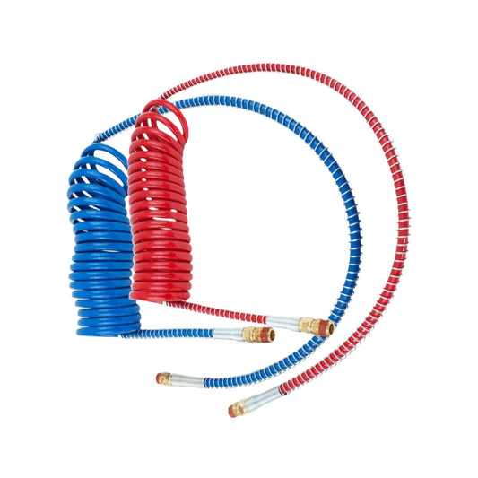 Air Line, Coiled Air Brake Hose Nylon Red and Blue Set for Semi Truck, Trailer