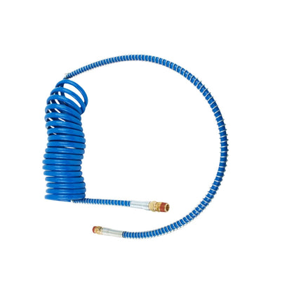 Heavy-Duty Coiled Air Brake Hose Kit – 15-Foot Blue and Red Pigtail Air Line with 1/2" NPT DOT Fittings for Semi Trucks and Trailers