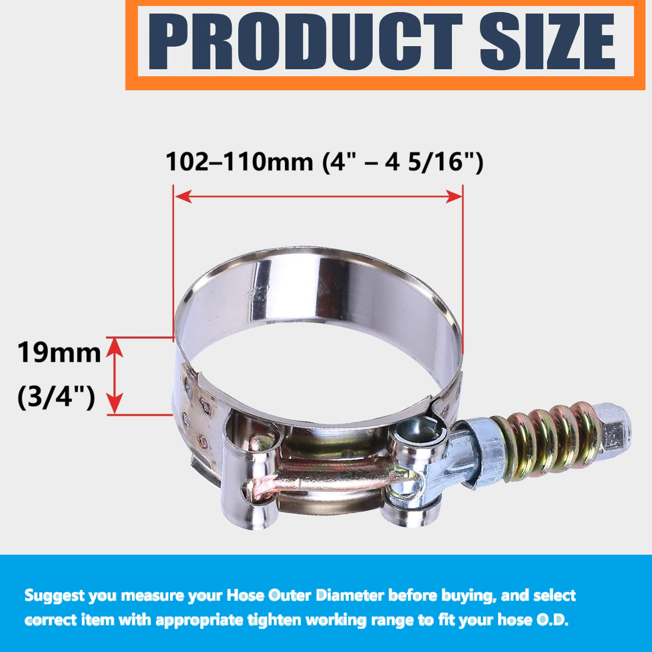 Stainless Steel Spring Loaded T-Bolt Hose Clamps 102–110mm (4" – 4 5/16") for Semi Truck & Trailer