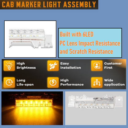 Top Marker Lights –Clear Lens LED Cab Roof Running Lights for Volvo VN/VNL 2004–2020 Trucks