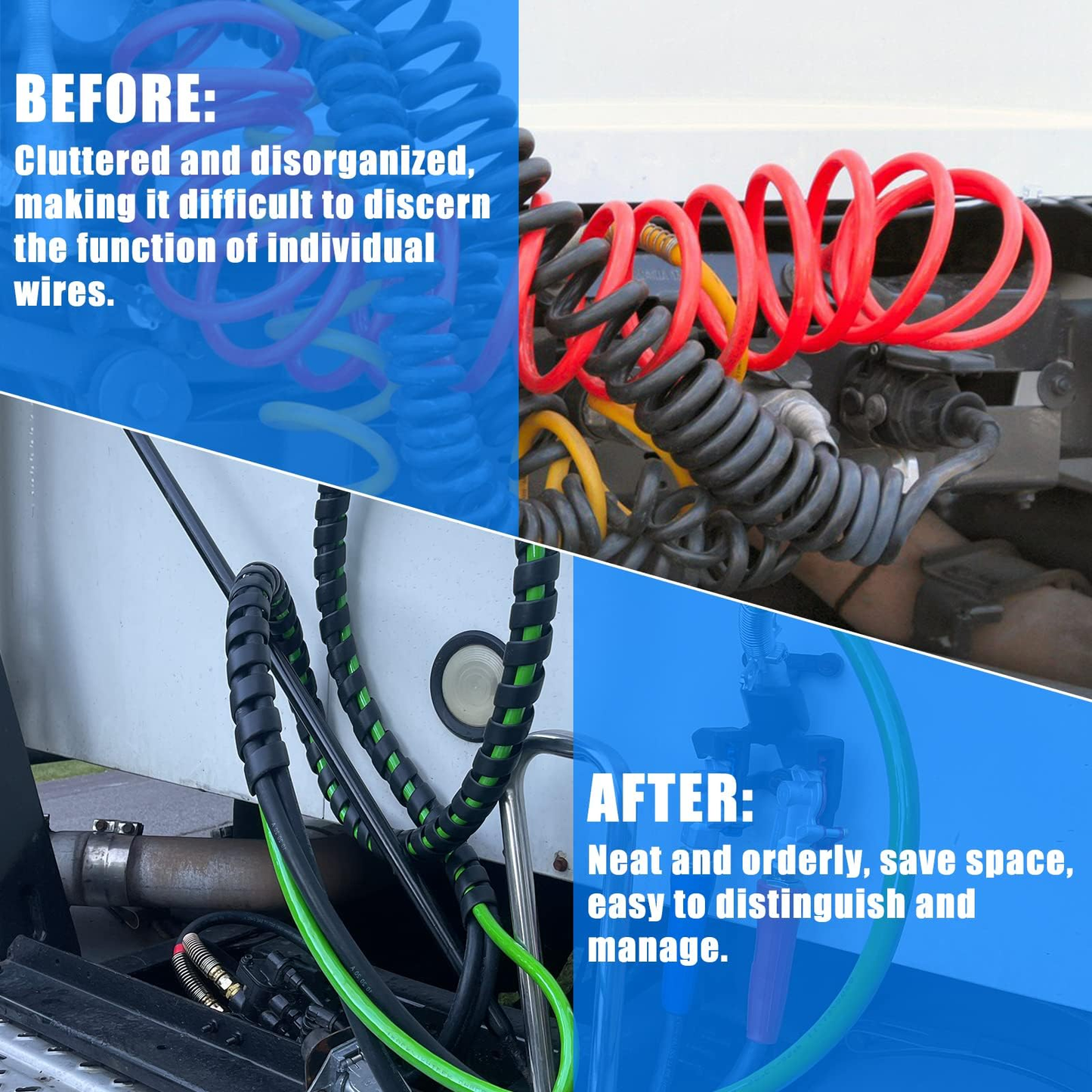 12 FT 3 in 1 power and air line, Air Brake Hose, Line& Coils for Semi Truck,Trailers