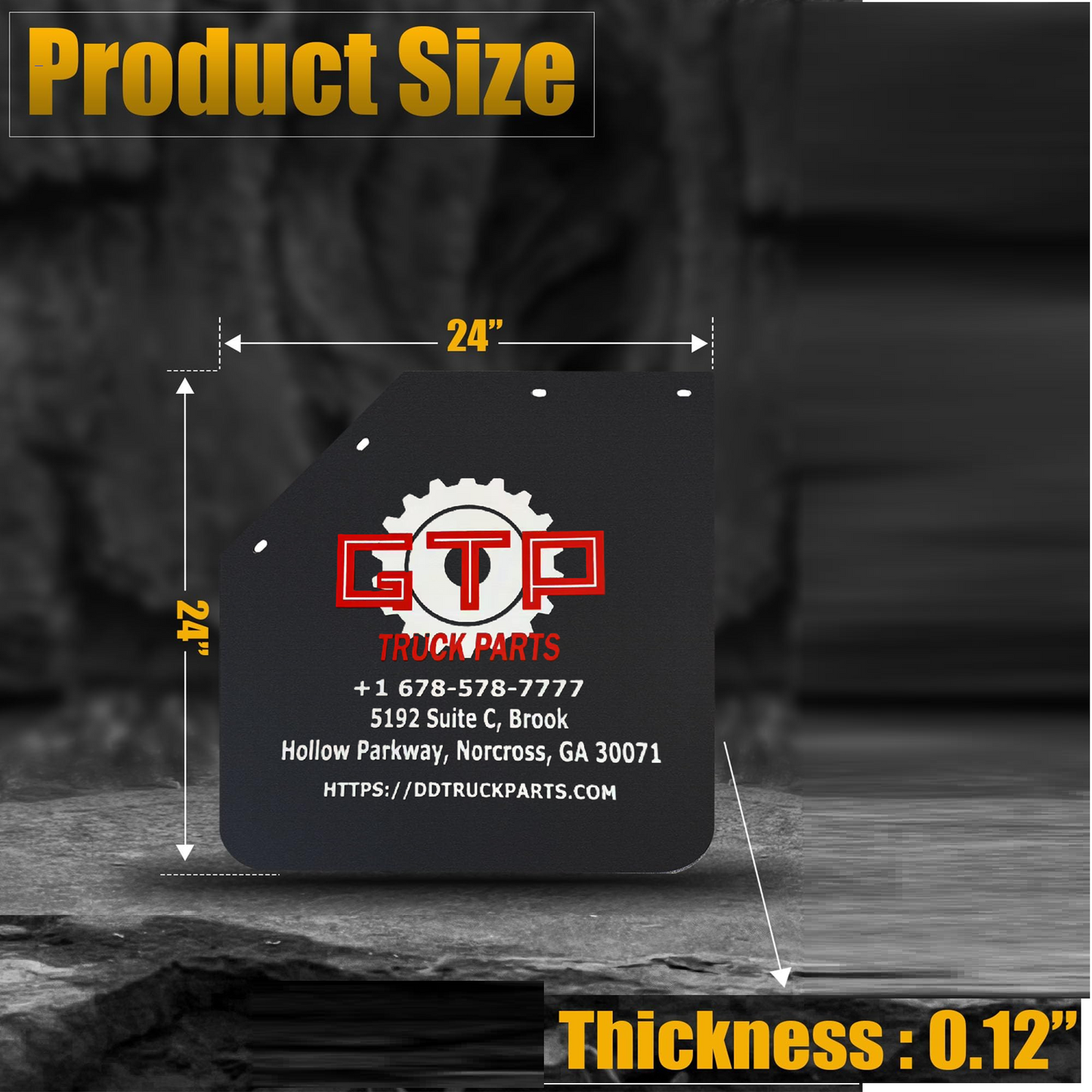 Universal 24"x24" Angled Mud Flaps for Semi Trucks - 45° Cut, 3mm Thick Black Rubber with CTP Logo - Heavy Duty Truck Fender Flares