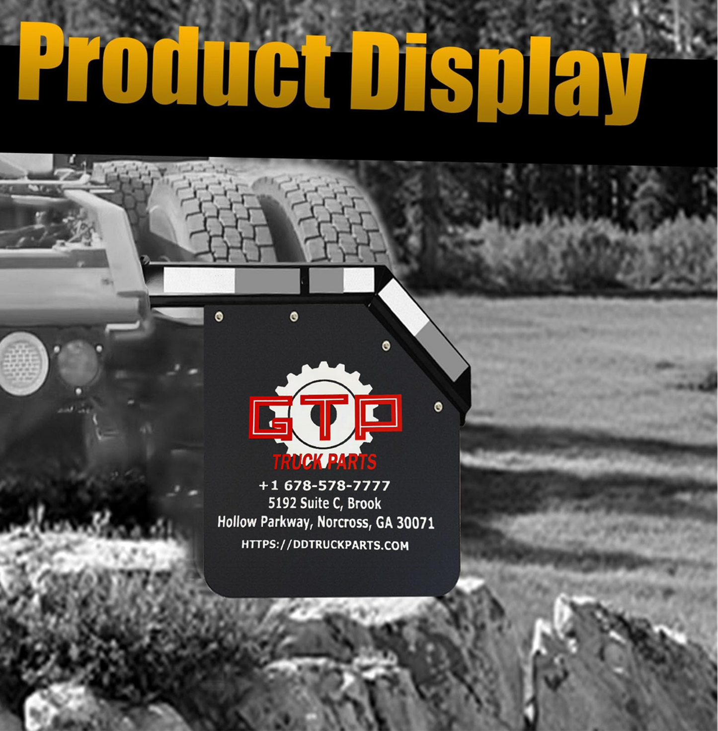Universal 24"x24" Angled Mud Flaps for Semi Trucks - 45° Cut, 3mm Thick Black Rubber with CTP Logo - Heavy Duty Truck Fender Flares