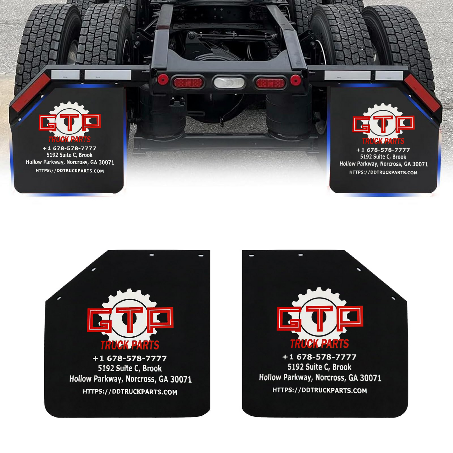 Universal 24"x24" Angled Mud Flaps for Semi Trucks - 45° Cut, 3mm Thick Black Rubber with CTP Logo - Heavy Duty Truck Fender Flares