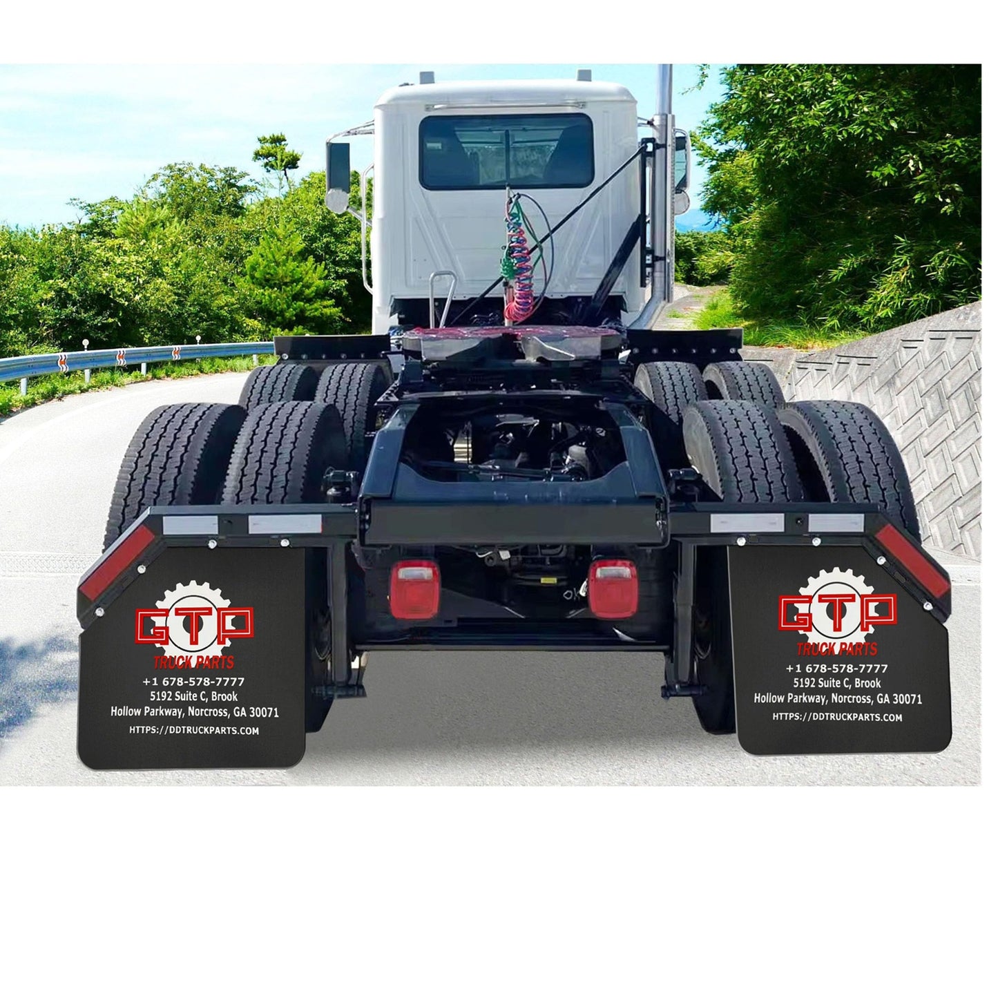 Universal 24"x24" Angled Mud Flaps for Semi Trucks - 45° Cut, 3mm Thick Black Rubber with CTP Logo - Heavy Duty Truck Fender Flares