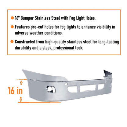 freightliner cascadia 2008-2017 16'' stainless steel bumper with fog light hole