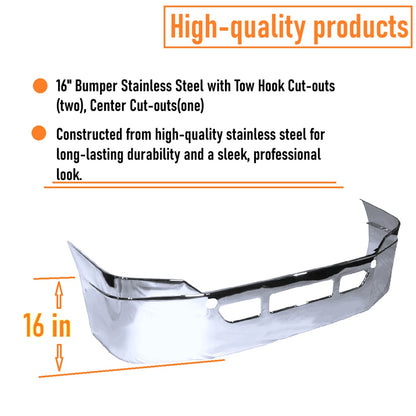 freightliner cascadia 2008-2017  16'' stainless steel bumper w/o foglight hole