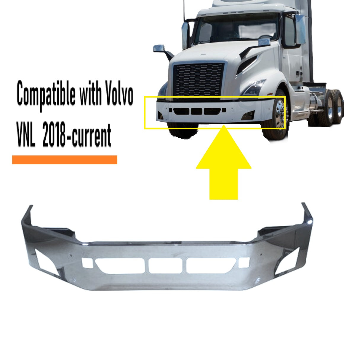 Volvo VNL 2018-2024 17 inches Stainless Steel Bumper with FOG LIGHT HOLE