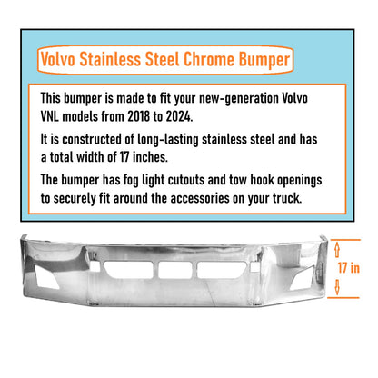 Volvo VNL 2018-2024 17 inches Stainless Steel Bumper with FOG LIGHT HOLE