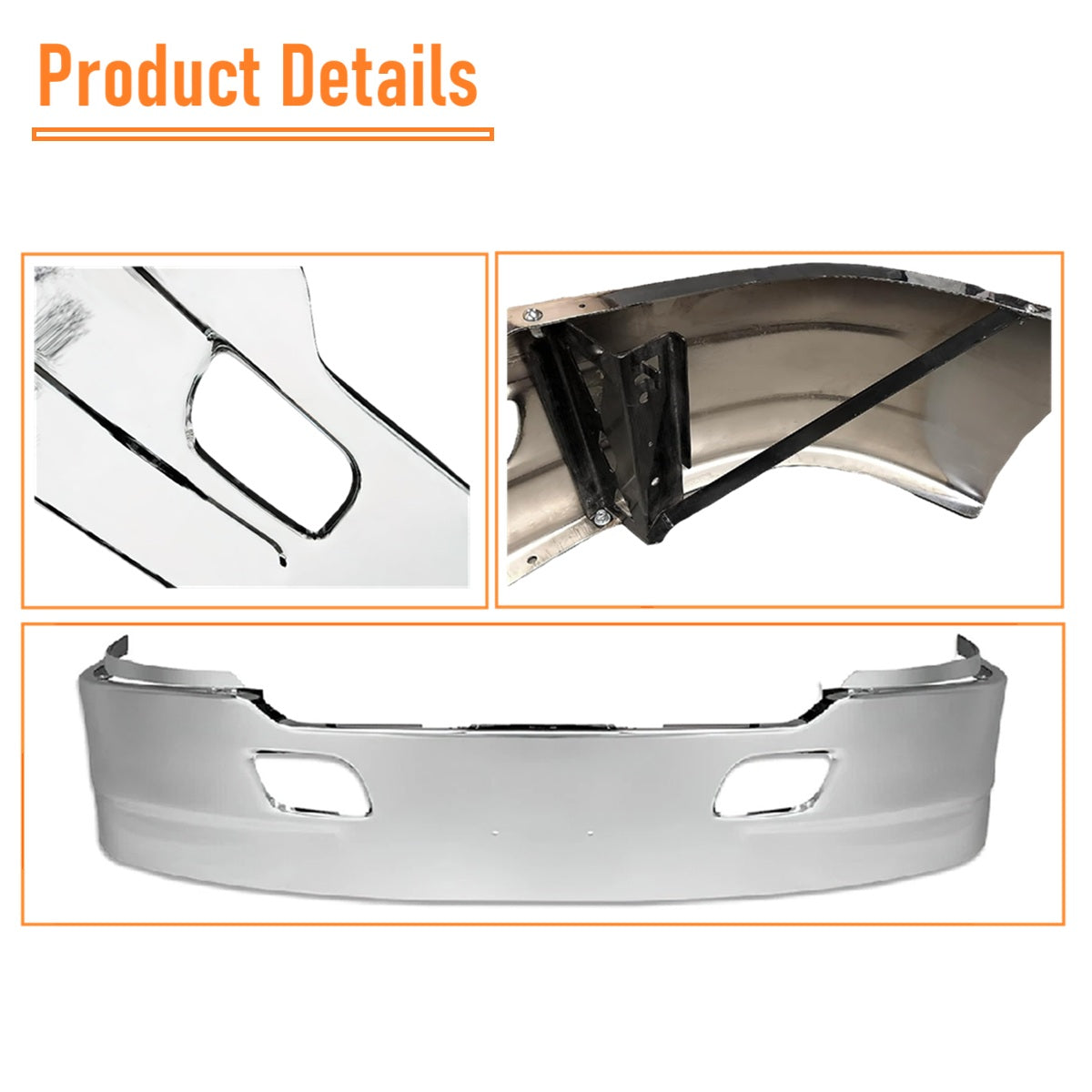 Kenworth t680 2013-2021 17'' stainless steel bumper without fog lights hole