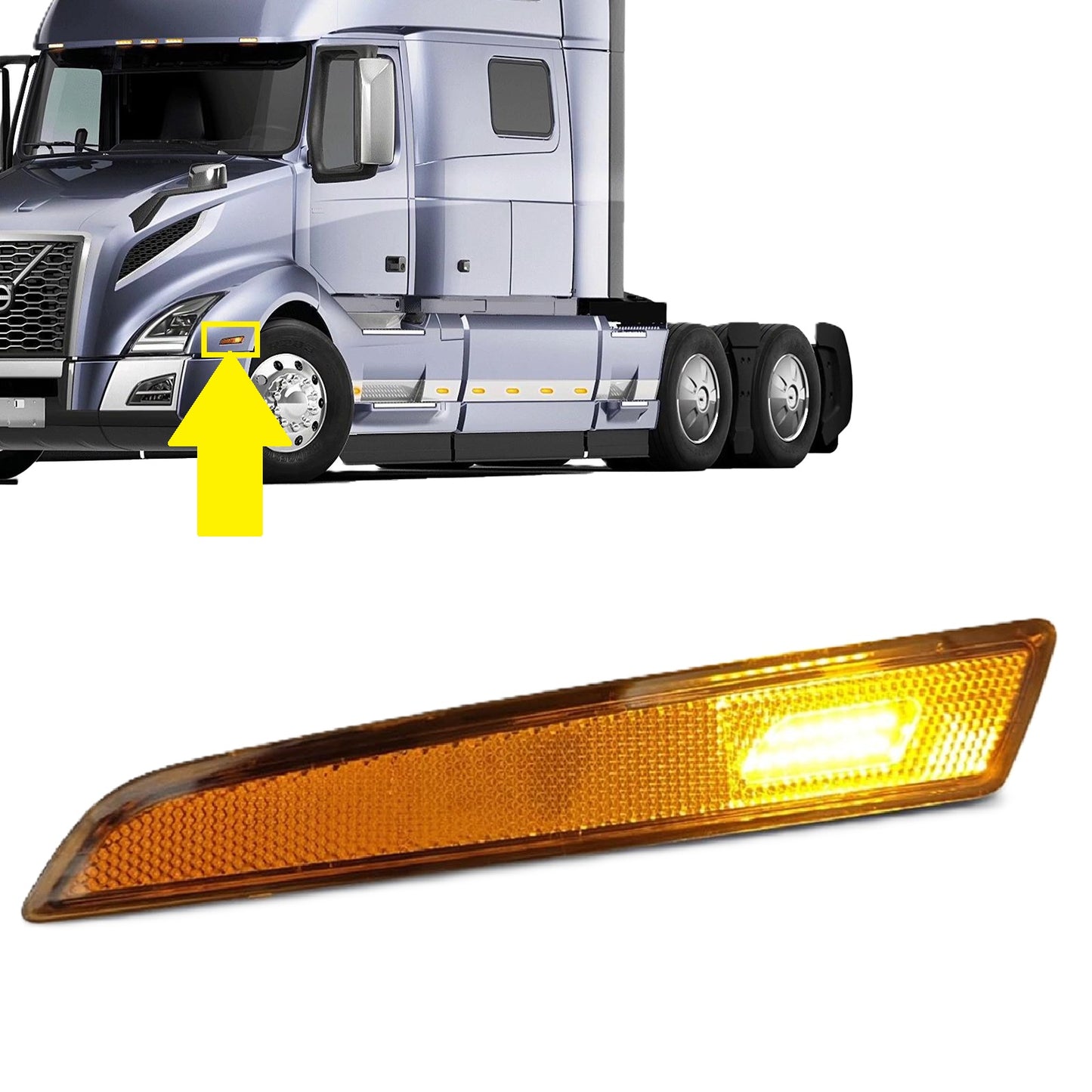 Volvo VNL 2018+ LED Side Marker Light - 12V Amber Reflex Lens