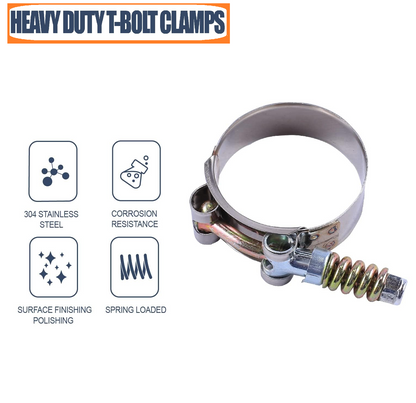 Stainless Steel Spring Loaded T-Bolt Hose Clamps 66-74mm (2 5/8" - 2 15/16") for Semi Truck & Trailer