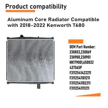 Kenworth T680 2018-2022 Radiator Cummins engines and Packard engines