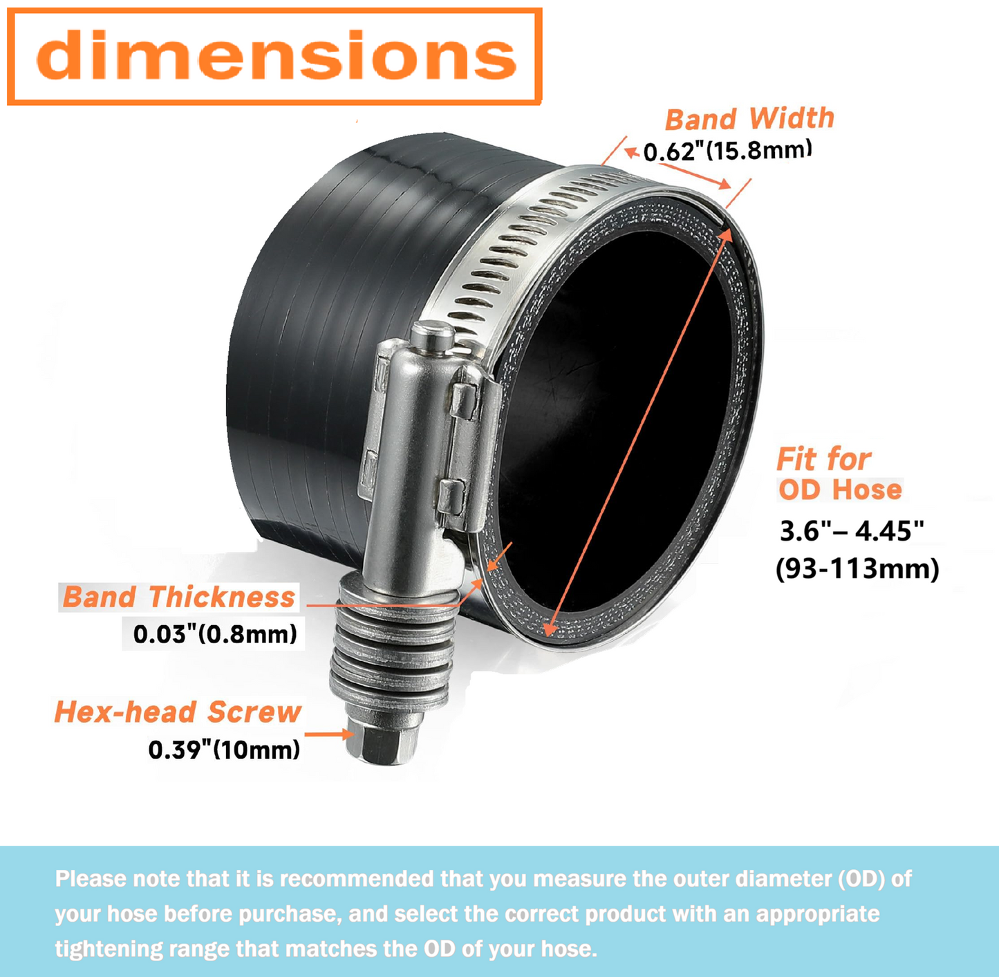 Heavy Duty 304 Stainless Steel Hose Clamps 93-113mm (3 11/16" - 4 7/16") for Truck & Trailer