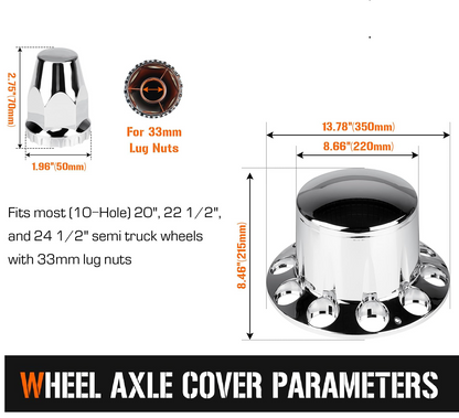 Rear Axle Wheel Cover 33mm Screw-on Lug Nut Cover for Semi Truck, Chrome Plated ABS Plastic, Universal Fit