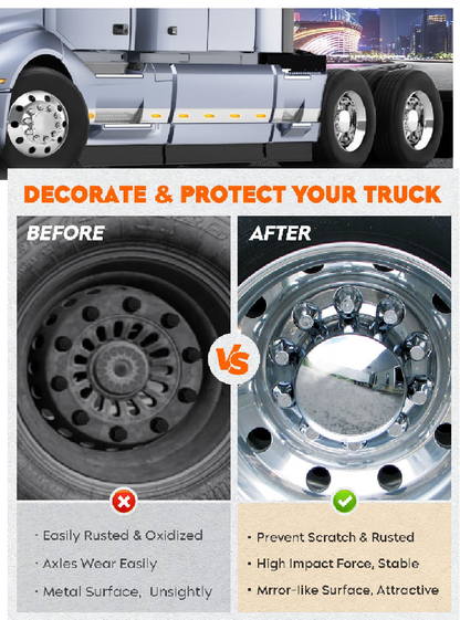 Rear Axle Wheel Cover 33mm Screw-on Lug Nut Cover for Semi Truck, Chrome Plated ABS Plastic, Universal Fit