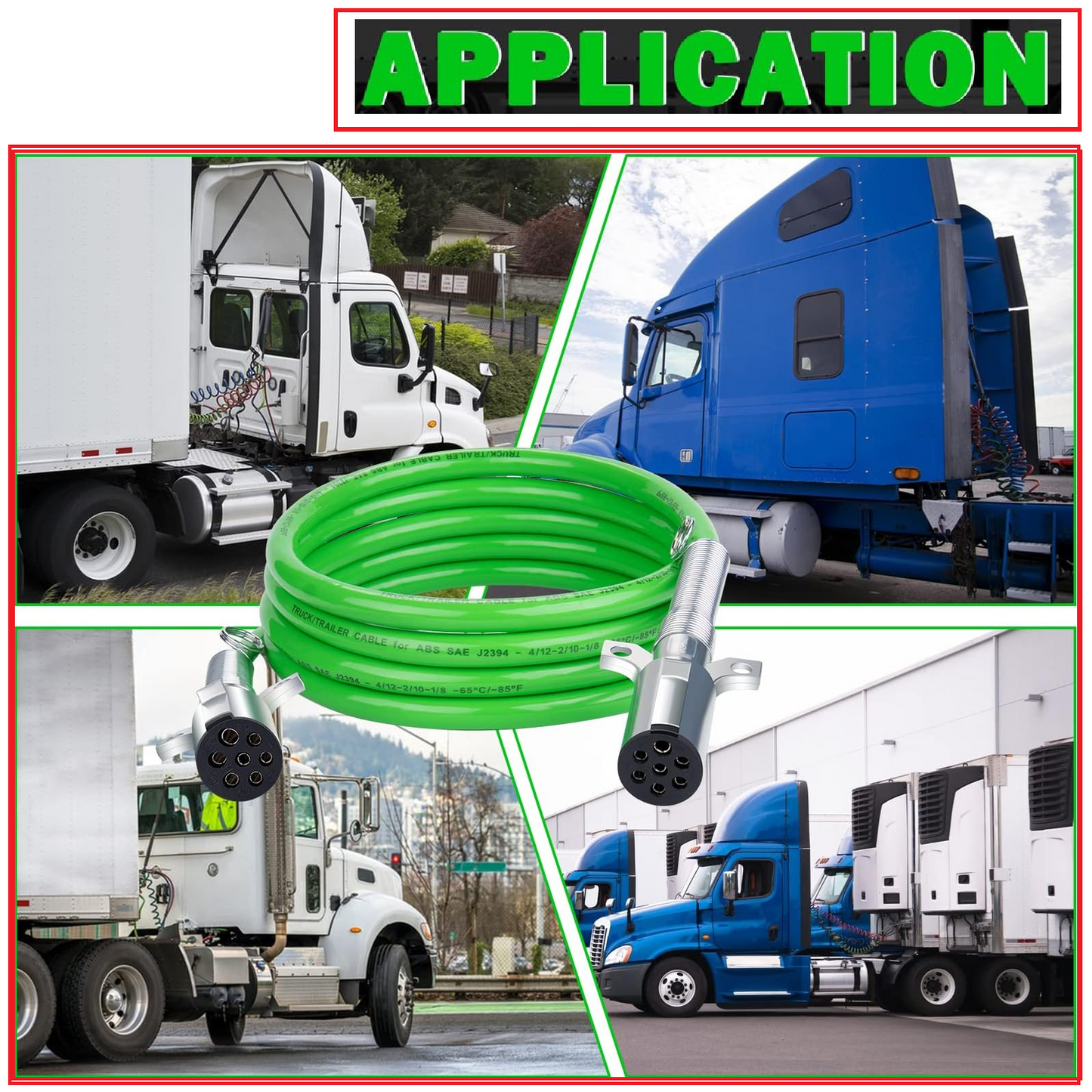 Heavy-Duty 7-Way ABS Trailer Coiled Power Cord – 12-Foot Green Electrical Cable with Flexibility &  Weather Resistance for Semi Trucks, Trailers, and Tractors