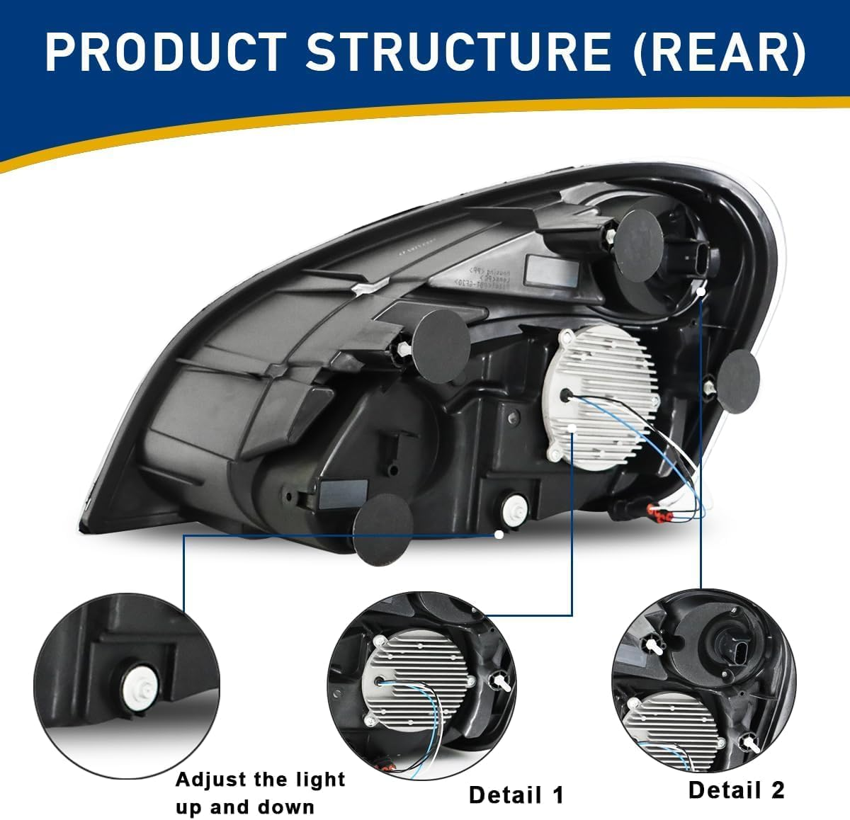 Freightliner Cascadia 2008-2017 Black Reflective Led Headlights, Replacement Headlamp DOT and SAE Approved-Left Driver Side
