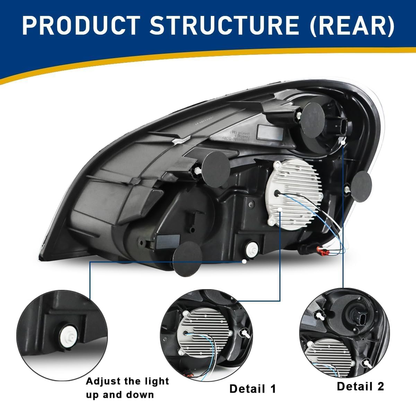 Freightliner Cascadia 2008-2017 Black Reflective Led Headlights, Replacement Headlamp DOT and SAE Approved-Left Driver Side