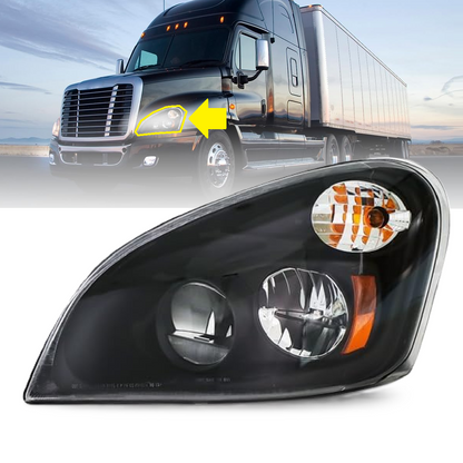 Freightliner Cascadia 2008-2017 Black Reflective Led Headlights, Replacement Headlamp DOT and SAE Approved-Left Driver Side