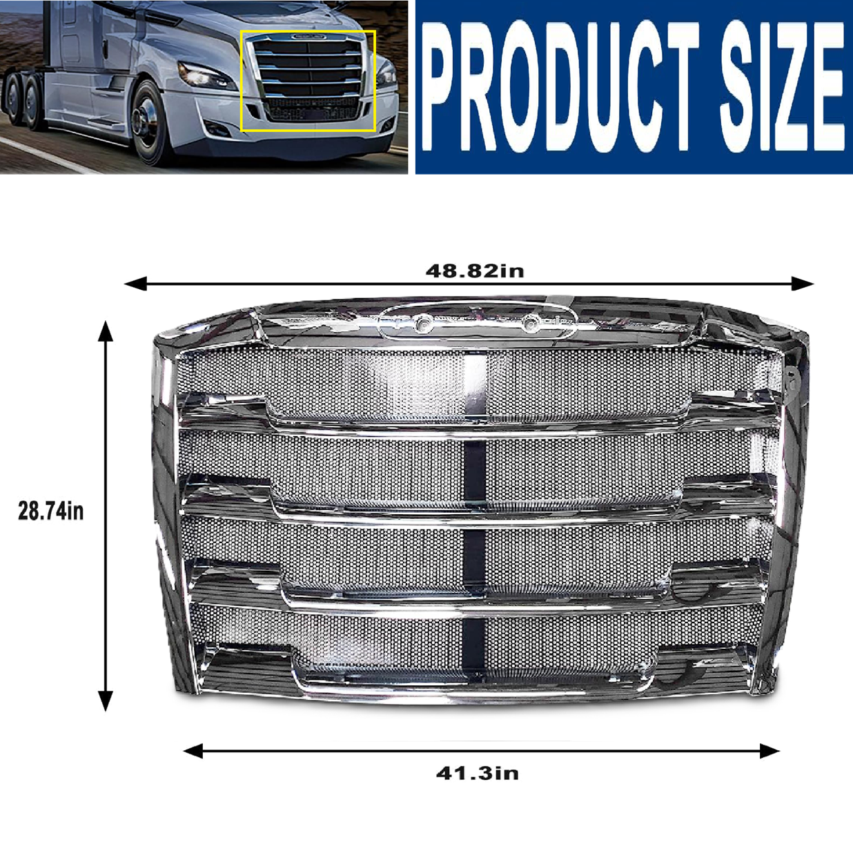 Freightliner Cascadia 2018-Current Chrome Front Radiator Grille Grill with Bug Screen, Replacement 17-20801-001