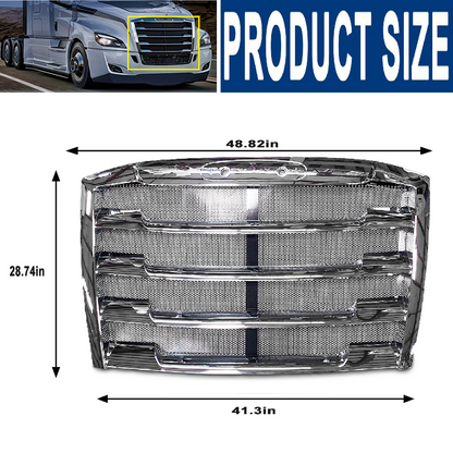 Freightliner Cascadia 2018-Current Chrome Front Radiator Grille Grill with Bug Screen, Replacement 17-20801-001