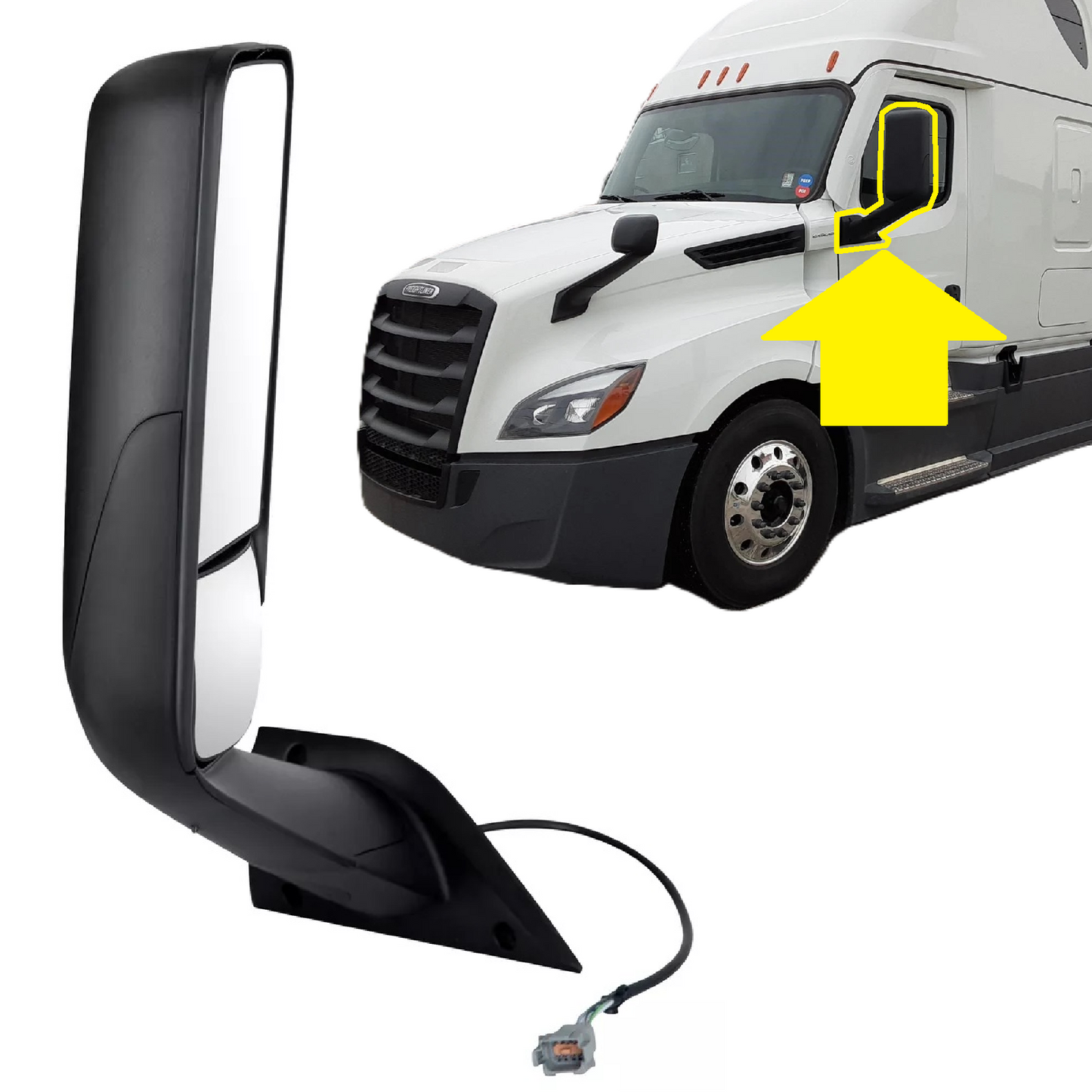 Freightliner Cascadia 2018+ Door Mirror Power and Heated Black Left Driver Side