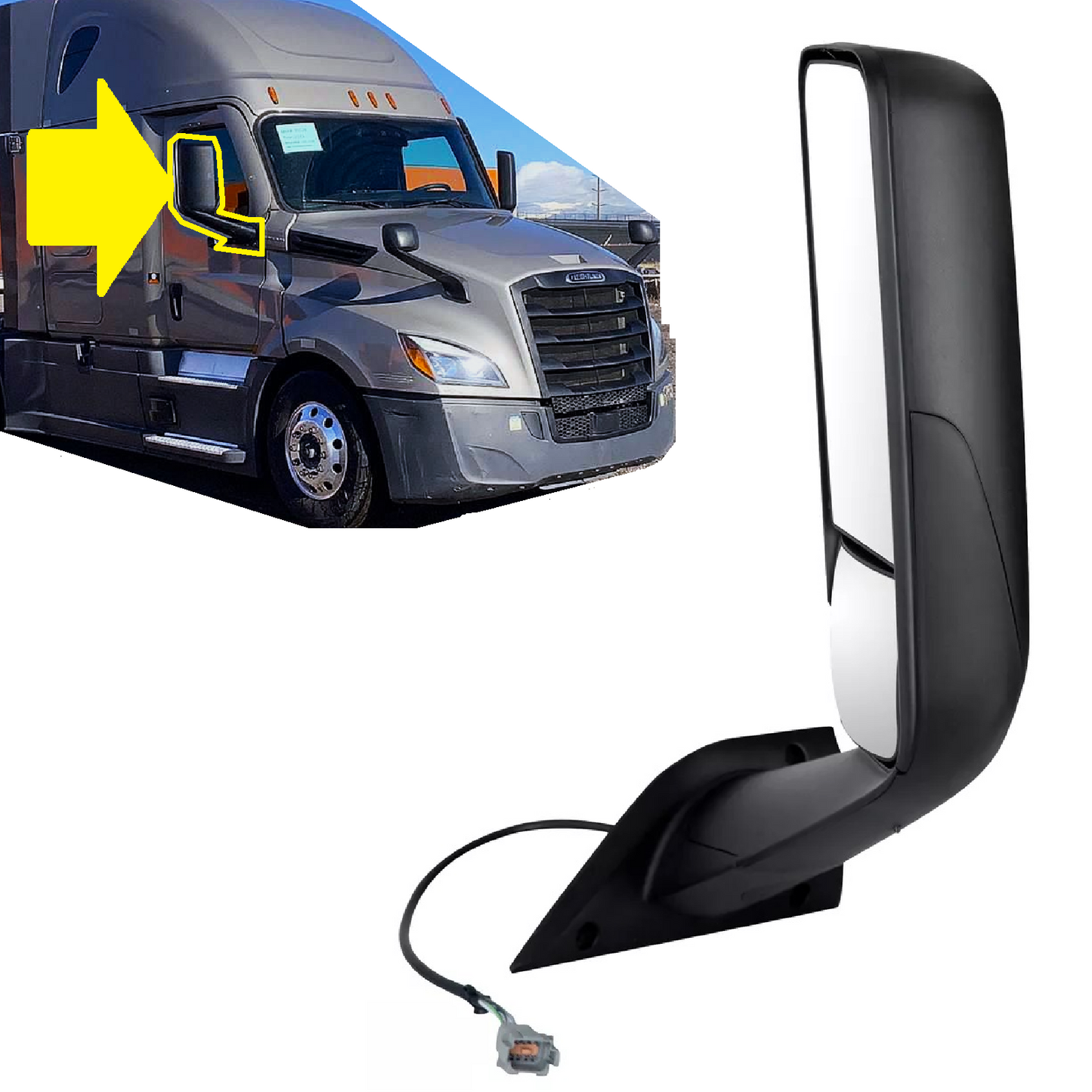 Freightliner Cascadia 2018+ Door Mirror Power and Heated Black Right Passenger Side