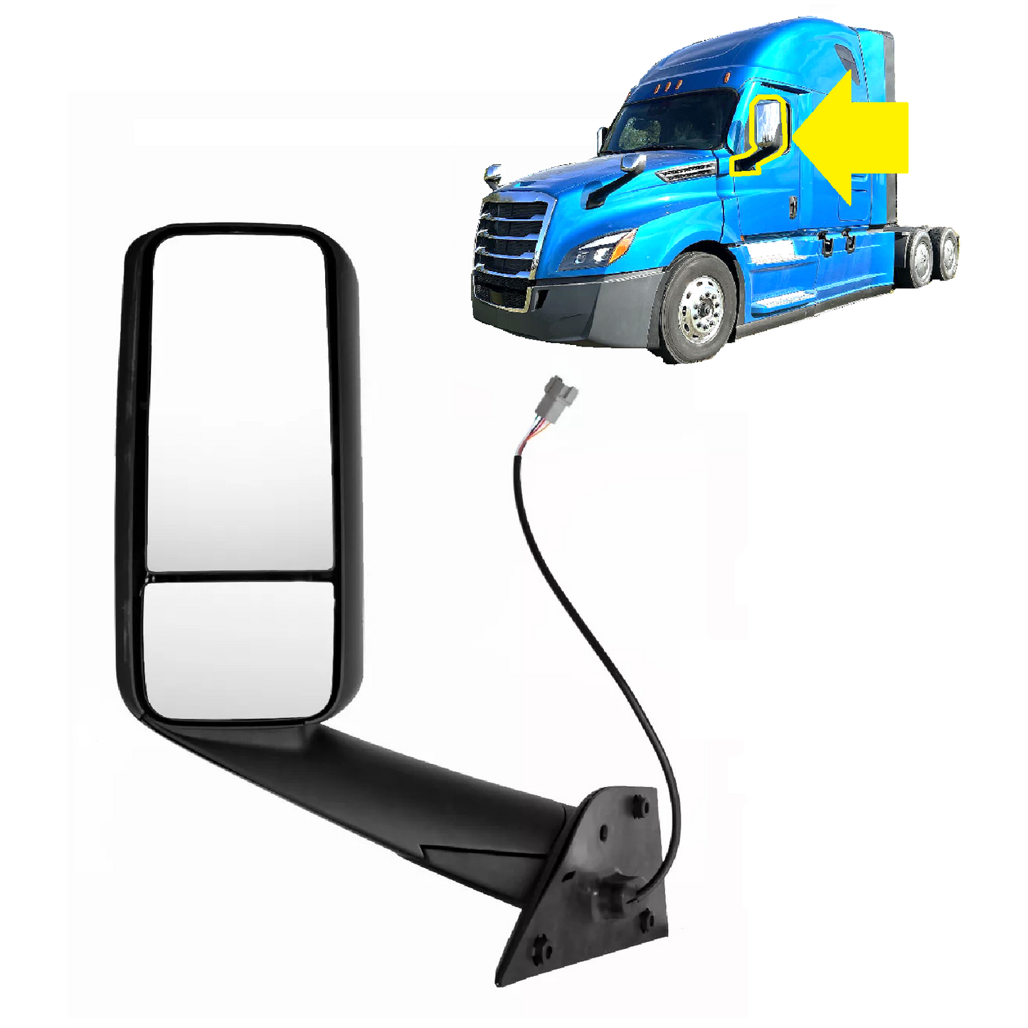 Freightliner Cascadia 2018+ Door Mirror Power and Heated Chrome Left Driver Side