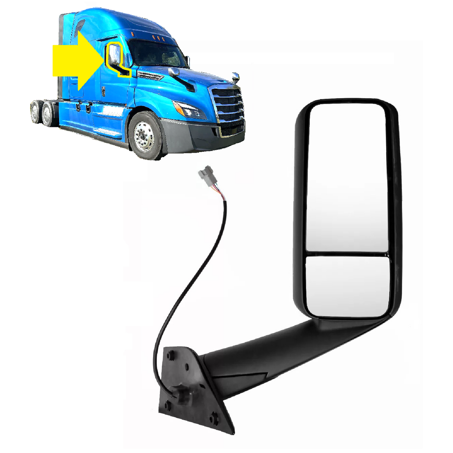 Freightliner Cascadia 2018+ Door Mirror Power and Heated Chrome Right Passenger Side | A22-73907-007