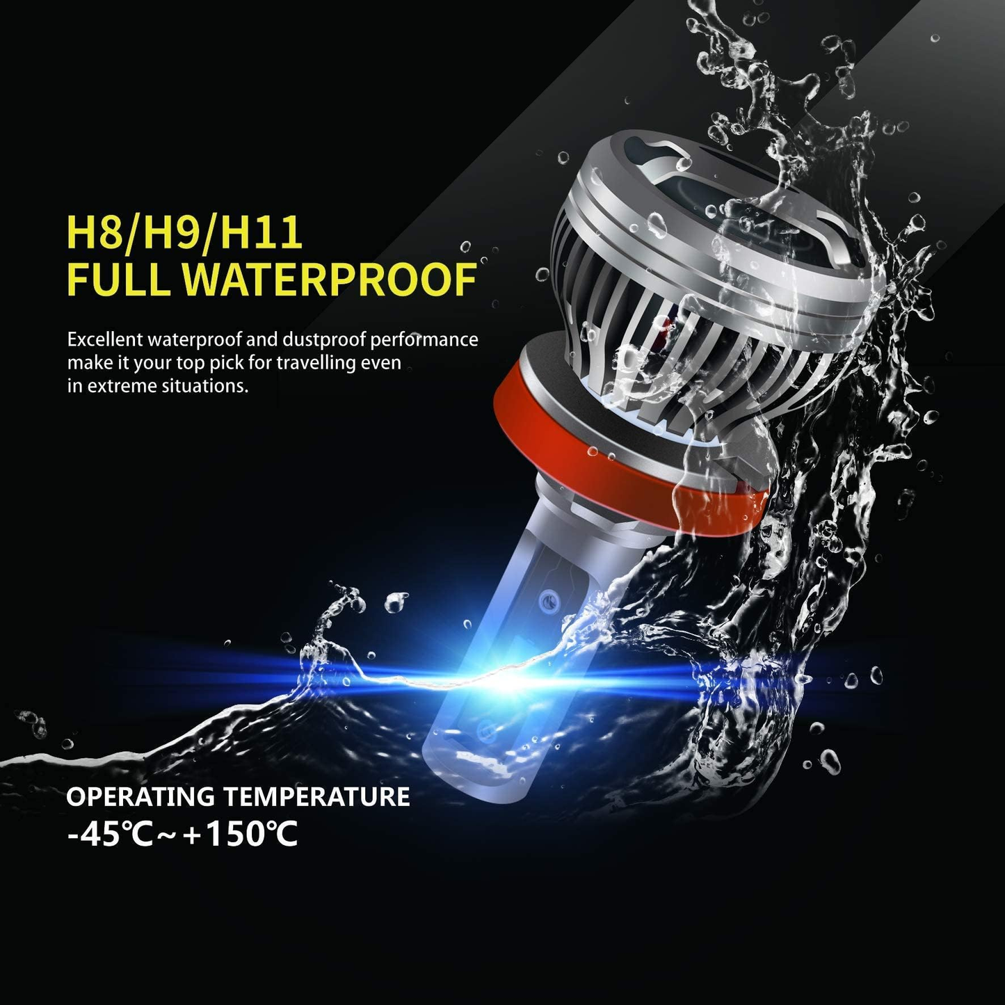 H8/H9/H11 60W LED Headlight Bulbs - 10000Lumens 6500K Xenon White High/Low Beam