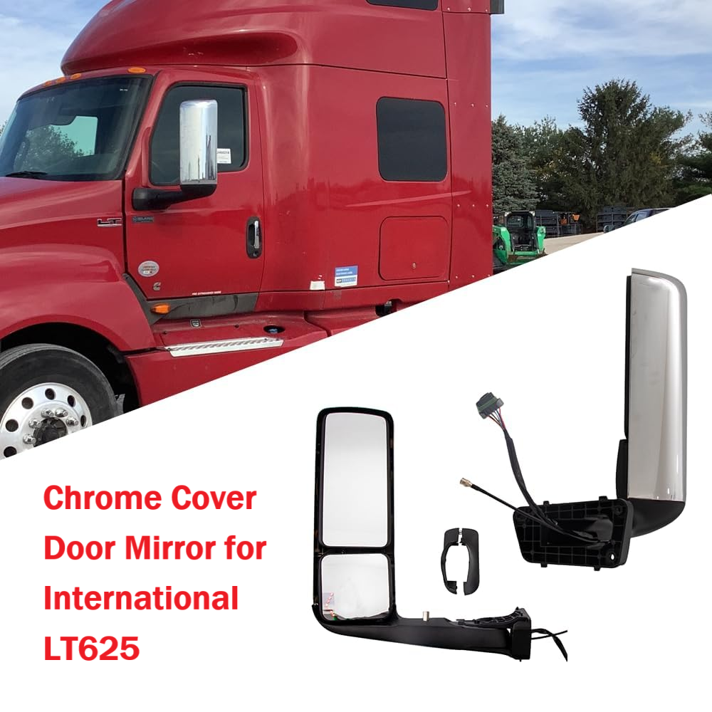 International LT 625 2017+ Door Mirror with Signal Light and CB  Antenna | Chrome Cover