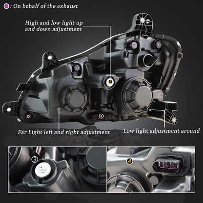 Black Projector Headlights Assembly  with LED Bar for Kenworth T680 2013-2017